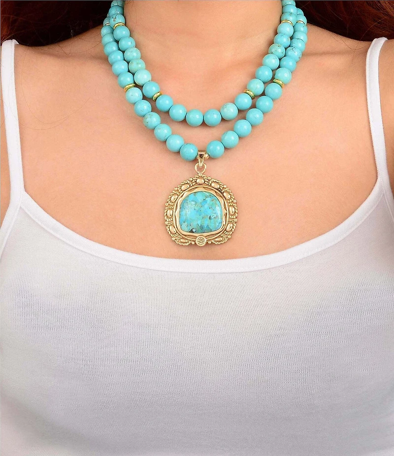 Southern Living x Barse Wild Terrain Golden And Genuine Turquoise Short Pendant Necklace