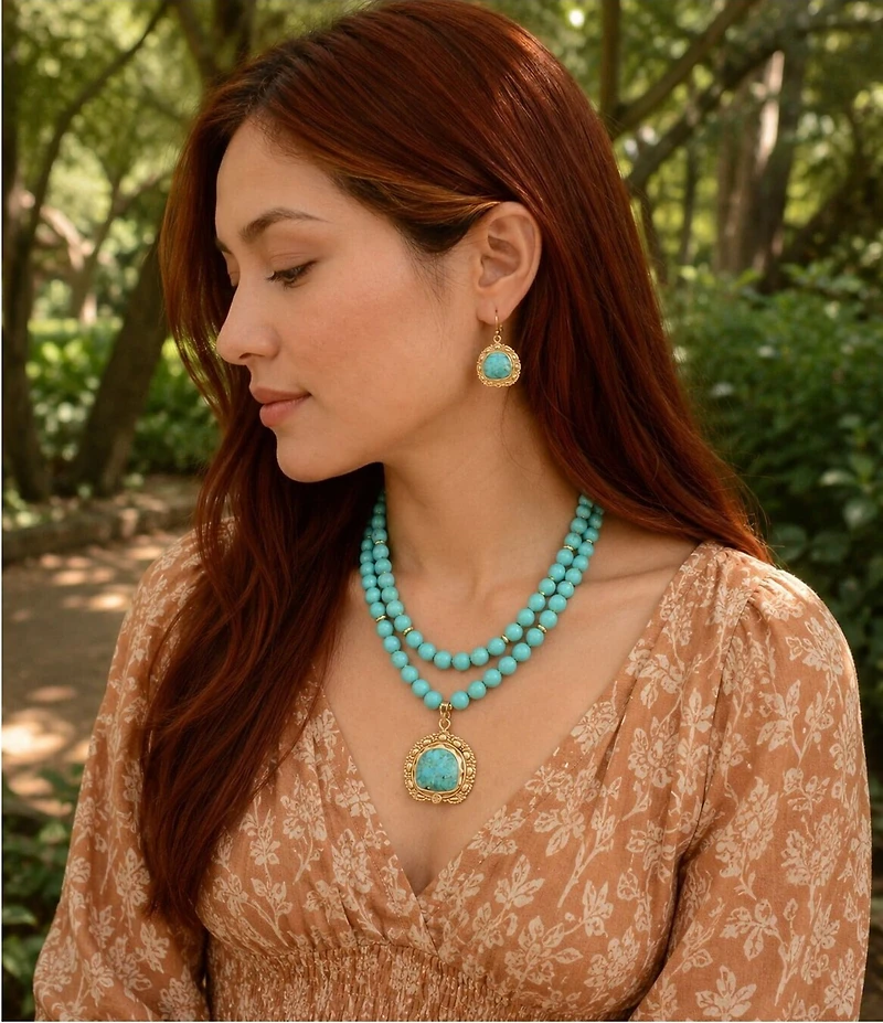 Southern Living x Barse Wild Terrain Golden And Genuine Turquoise Short Pendant Necklace
