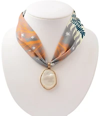Southern Living x Barse Woodland Whisper Golden And Mother Of Pearl Scarf Short Pendant Necklace
