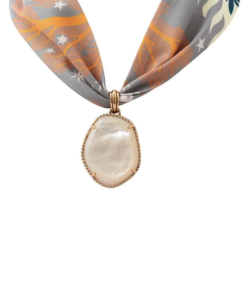 Southern Living x Barse Woodland Whisper Golden And Mother Of Pearl Scarf Short Pendant Necklace