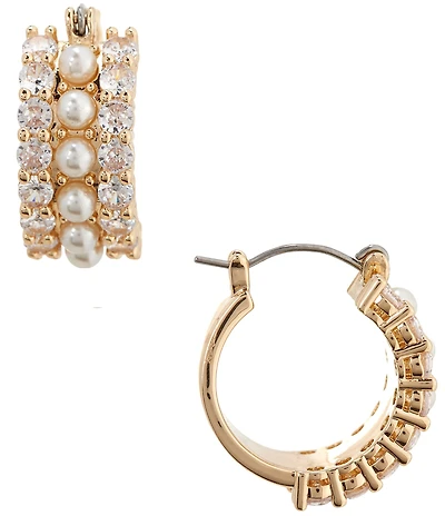 Southern Living x Borrowed & Blue Crystal CZ & Pearl Delicate Hoop Earrings