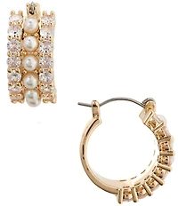 Southern Living x Borrowed & Blue Crystal CZ & Pearl Delicate Hoop Earrings