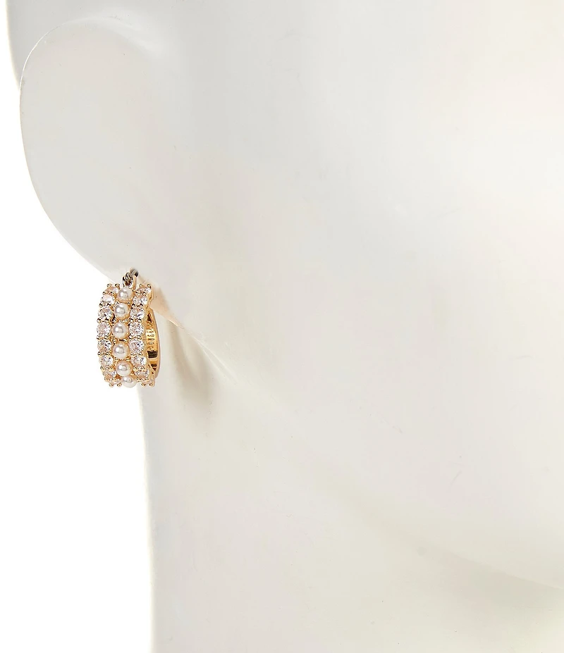 Southern Living x Borrowed & Blue Crystal CZ & Pearl Delicate Hoop Earrings