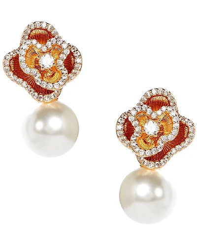 Southern Living x Borrowed & Blue Crystal CZ Pave Rose Pearl Drop Earrings