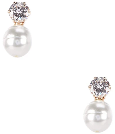 Southern Living x Borrowed & Blue Crystal CZ Round Stone Pearl Drop Earrings