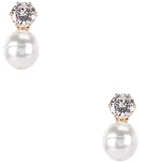 Southern Living x Borrowed & Blue Crystal CZ Round Stone Pearl Drop Earrings