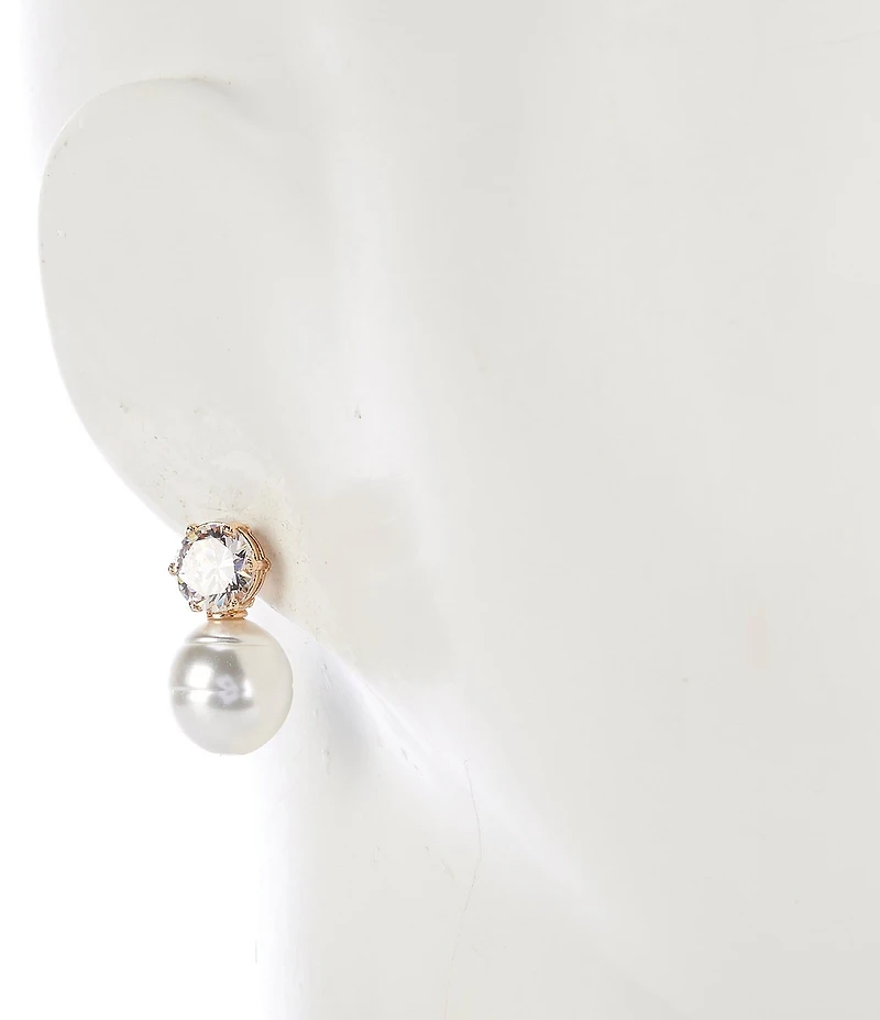 Southern Living x Borrowed & Blue Crystal CZ Round Stone Pearl Drop Earrings