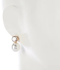 Southern Living x Borrowed & Blue Crystal CZ Round Stone Pearl Drop Earrings