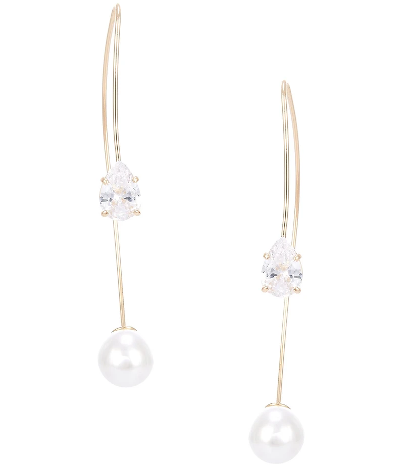Southern Living x Borrowed & Blue Crystal CZ Teardrop Stone Pearl Threader Drop Earrings