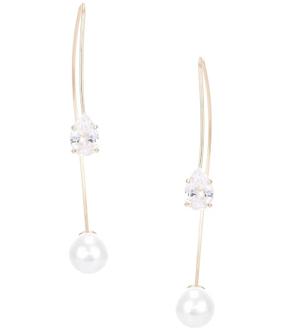 Southern Living x Borrowed & Blue Crystal CZ Teardrop Stone Pearl Threader Drop Earrings