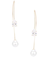 Southern Living x Borrowed & Blue Crystal CZ Teardrop Stone Pearl Threader Drop Earrings