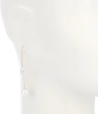 Southern Living x Borrowed & Blue Crystal CZ Teardrop Stone Pearl Threader Drop Earrings
