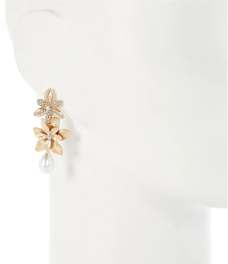 Southern Living x Borrowed & Blue Crystal Pave Multi Flower Linear Pearl Teardrop Drop Earrings