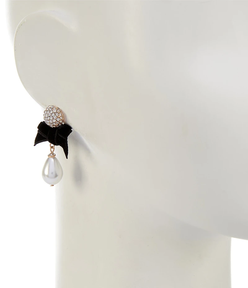 Southern Living x Borrowed & Blue Crystal Pave Stud Jet Velvet Bow Pearl Teardrop Drop Earrings