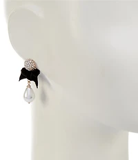 Southern Living x Borrowed & Blue Crystal Pave Stud Jet Velvet Bow Pearl Teardrop Drop Earrings