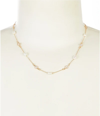 Southern Living x Borrowed & Blue Crystal Rhinestone & Freshwater Pearl Delicate Chain Necklace