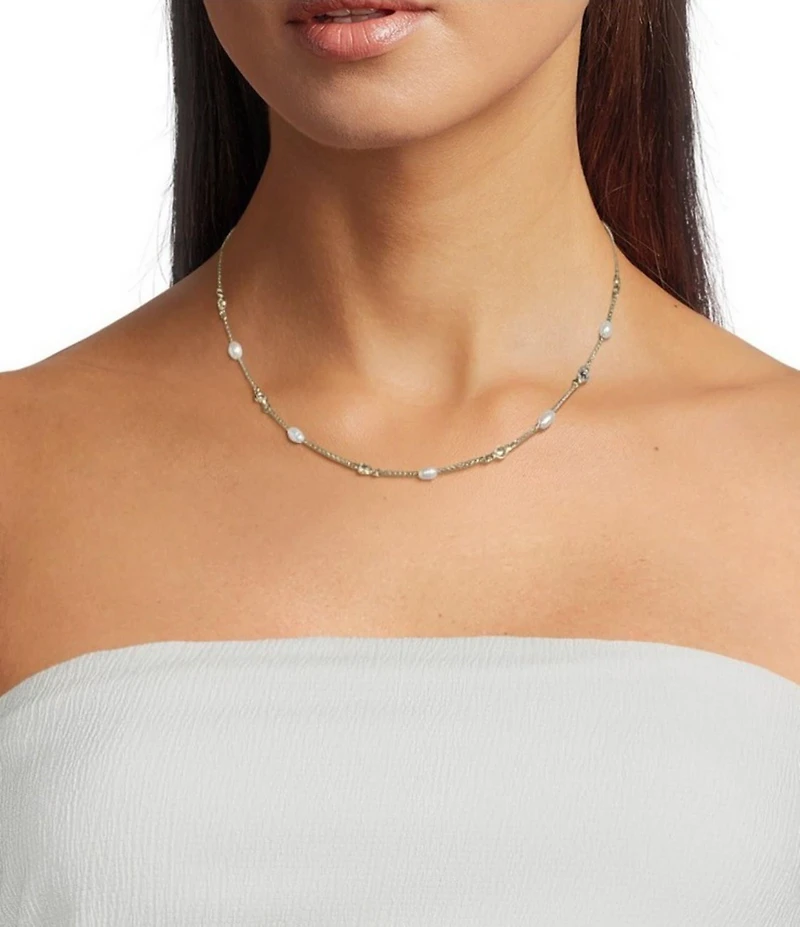Southern Living x Borrowed & Blue Crystal Rhinestone & Freshwater Pearl Delicate Chain Necklace