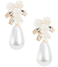 Southern Living x Borrowed & Blue Crystal Stone White Shell Floral Pearl Teardrop Drop Earrings