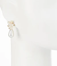 Southern Living x Borrowed & Blue Crystal Stone White Shell Floral Pearl Teardrop Drop Earrings