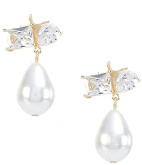Southern Living x Borrowed & Blue Cubic Zirconia Stone Cluster with Pearl Drop Earrings