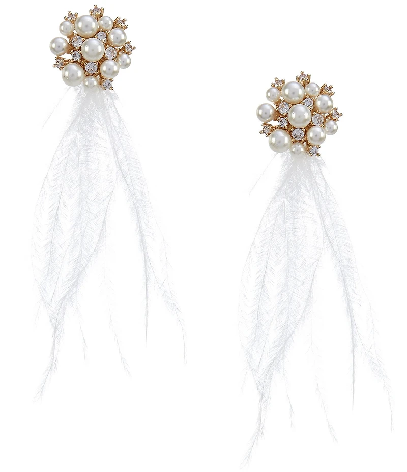 Southern Living x Borrowed & Blue CZ & Pearl Cluster Stud White Multi Feather Drop Earrings