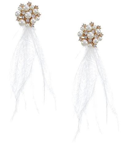 Southern Living x Borrowed & Blue CZ & Pearl Cluster Stud White Multi Feather Drop Earrings