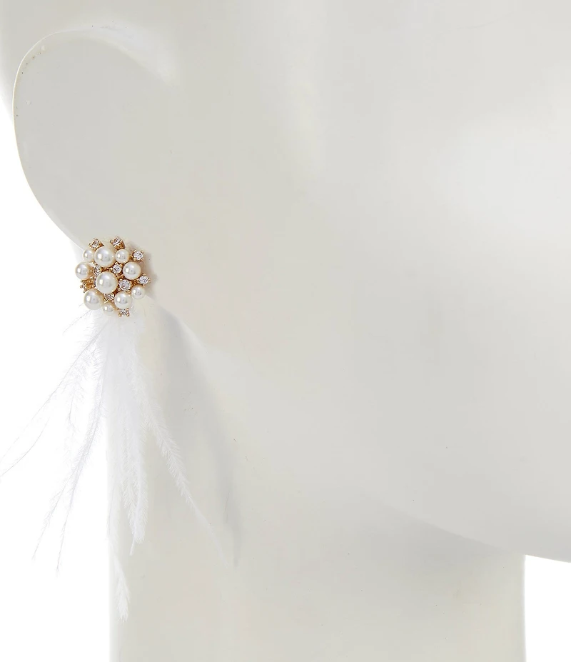 Southern Living x Borrowed & Blue CZ & Pearl Cluster Stud White Multi Feather Drop Earrings