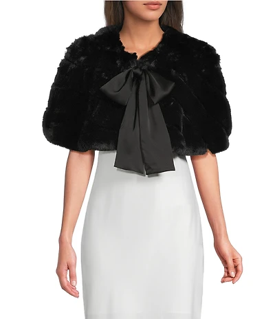 Southern Living x Borrowed & Blue Faux Fur Satin Tie Front Shawl