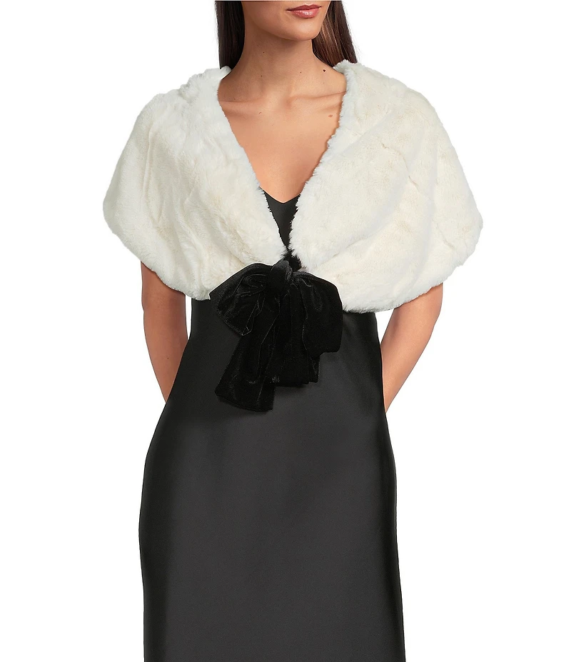 Southern Living x Borrowed & Blue Faux Fur Tie Front Velvet Bow Shawl