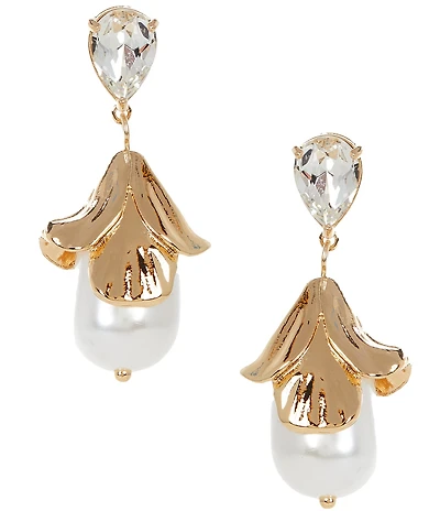 Southern Living x Borrowed & Blue Flower Petal And Pearl Drop Earrings