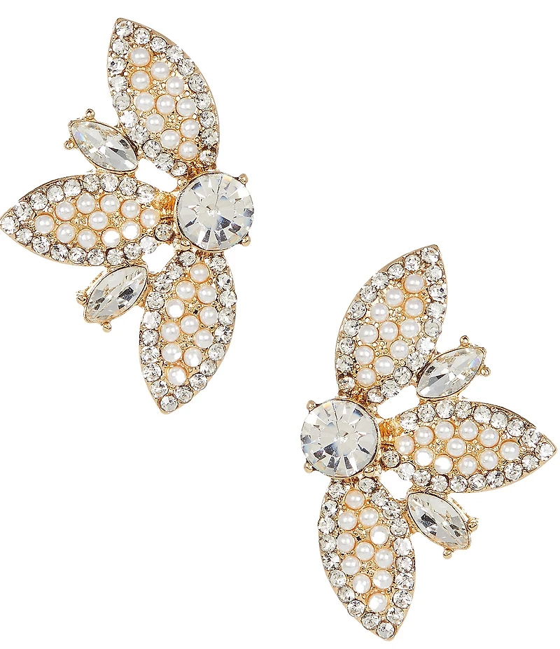 Southern Living x Borrowed & Blue Half Flower Drop Pearls And Pave Earrings