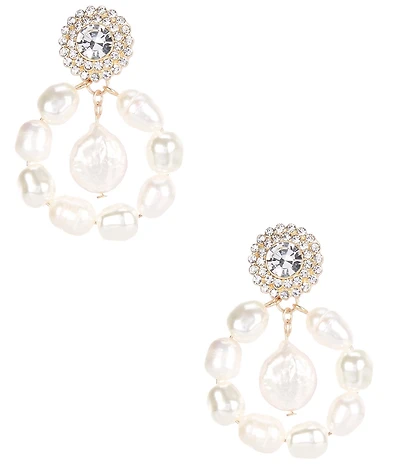 Southern Living x Borrowed & Blue Pave with Freshwater Pearl Circle Orbital Drop Earrings