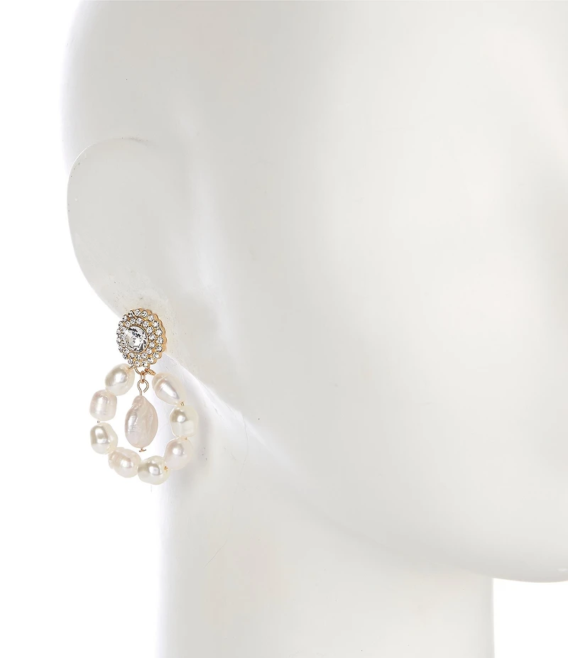 Southern Living x Borrowed & Blue Pave with Freshwater Pearl Circle Orbital Drop Earrings