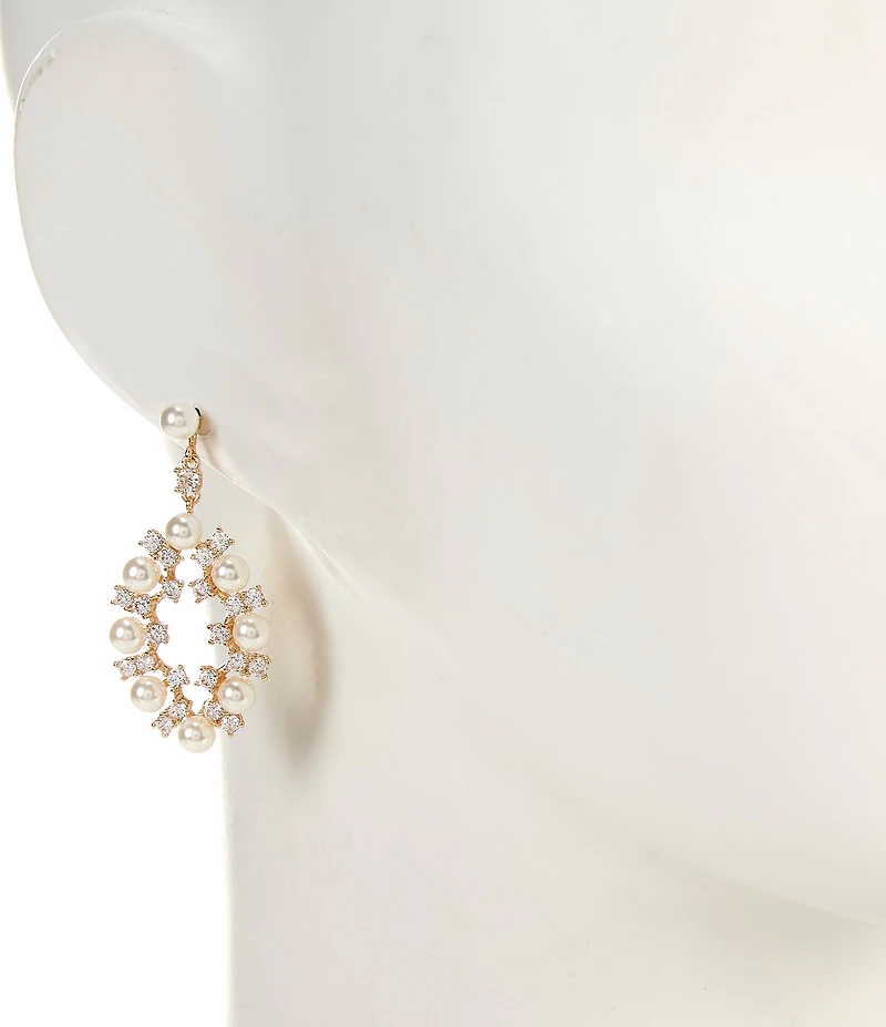 Southern Living x Borrowed & Blue Pearl & Crystal Stone Delicate Open Metal Drop Earrings