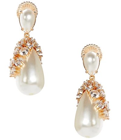 Southern Living x Borrowed & Blue Pearl Cab Crystal CZ Pave Pearl Teardrop Drop Earrings