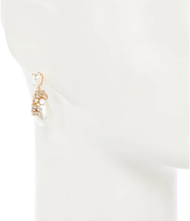 Southern Living x Borrowed & Blue Pearl Cab Crystal CZ Pave Pearl Teardrop Drop Earrings