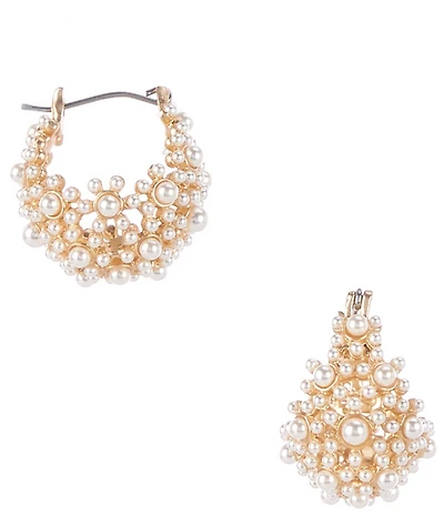 Southern Living x Borrowed & Blue Pearl Pave Small Puffy Hoop Earrings