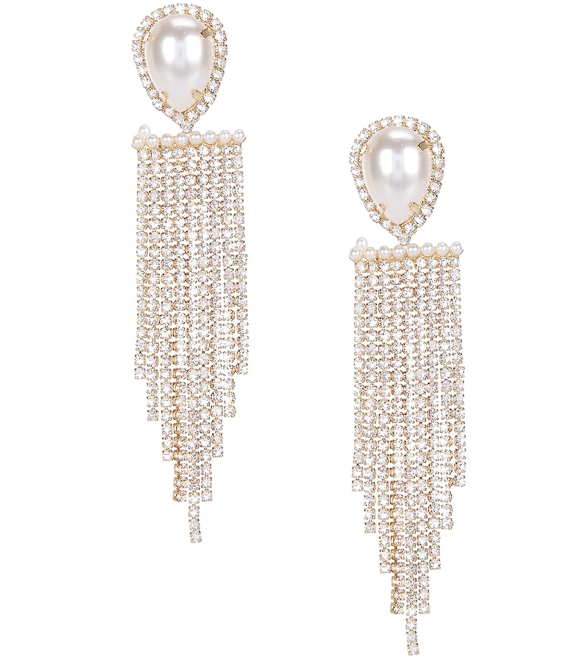 Southern Living x Borrowed & Blue Pearl Rhinestone Tassel Chain Chandelier Earrings