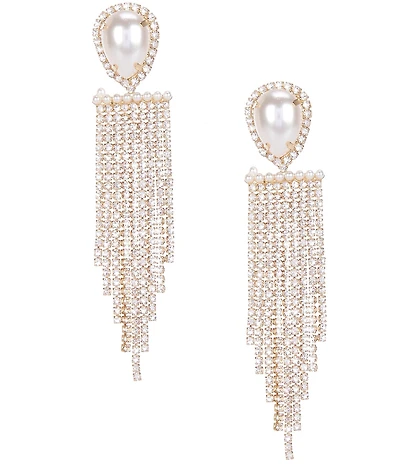 Southern Living x Borrowed & Blue Pearl Rhinestone Tassel Chain Chandelier Earrings