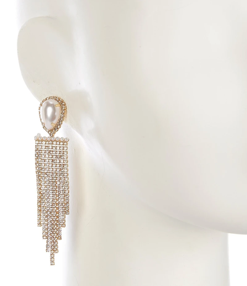 Southern Living x Borrowed & Blue Pearl Rhinestone Tassel Chain Chandelier Earrings