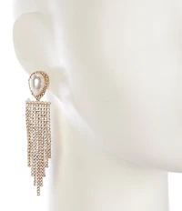 Southern Living x Borrowed & Blue Pearl Rhinestone Tassel Chain Chandelier Earrings
