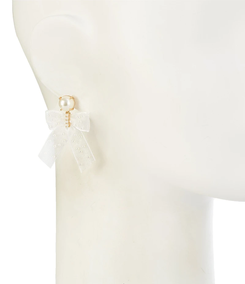 Southern Living x Borrowed & Blue Pearl Stud White Bow Pearl Beaded Drop Earrings