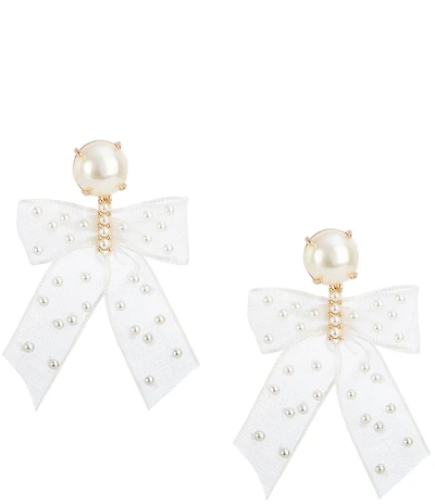 Southern Living x Borrowed & Blue Pearl Stud White Bow Pearl Beaded Drop Earrings