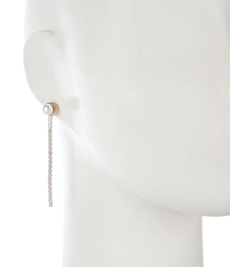 Southern Living x Borrowed & Blue Pearl with Cubic Zirconia Stone Chain Linear Earrings