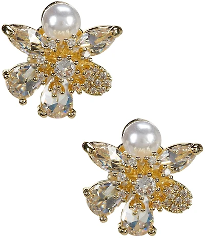 Southern Living x Borrowed & Blue Small Pearl and Cubic Zirconia Cluster Stud Earrings