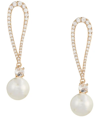 Southern Living x Borrowed & Blue Teardrop Crystal CZ Pave Metal Pearl Drop Earrings