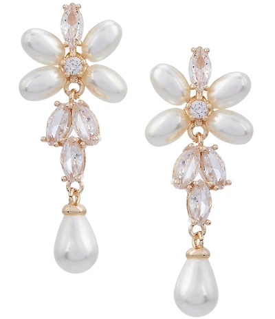 Southern Living x Borrowed & Blue Crystal CZ Navette Stone & Pearl Flower Drop Earrings
