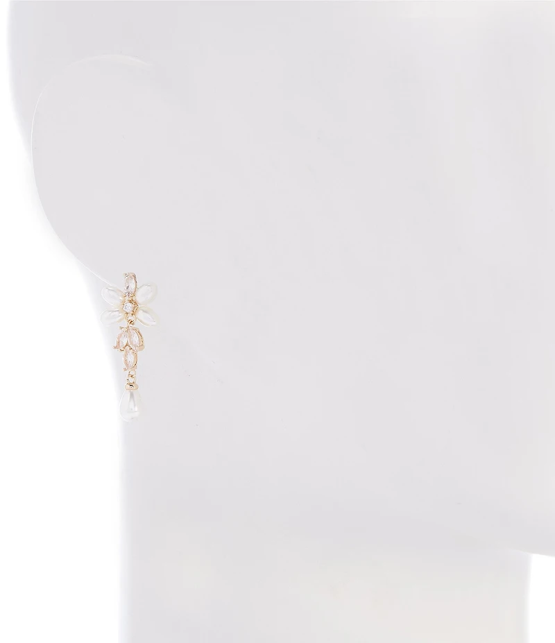 Southern Living x Borrowed & Blue Crystal CZ Navette Stone & Pearl Flower Drop Earrings