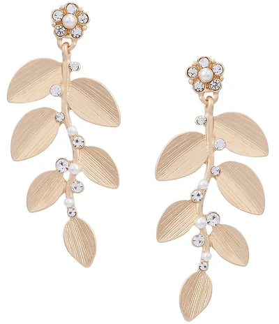 Southern Living x Borrowed & Blue Crystal Stone & Pearl Flower Stud Multi Leaf Drop Earrings