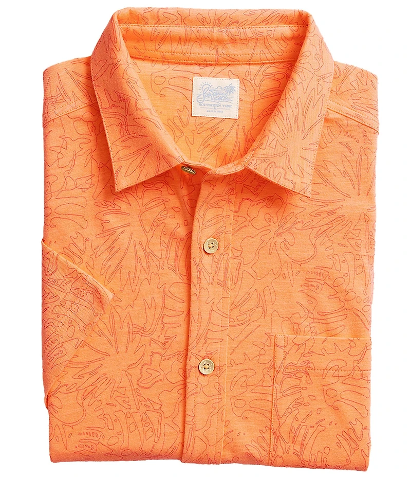 Southern Tide Beachcast Floral Fusion Knit Short Sleeve Woven Shirt